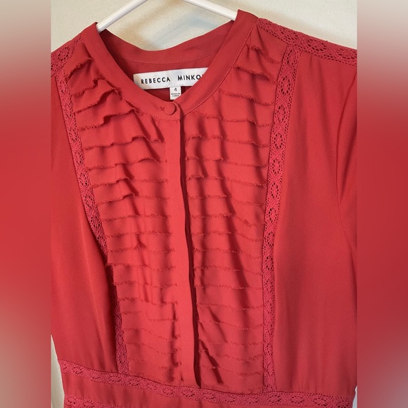 Rebecca Minkoff Ariel Tiered Ruffle Dress, Red/Coral, size 4 - Picture 3 of 16